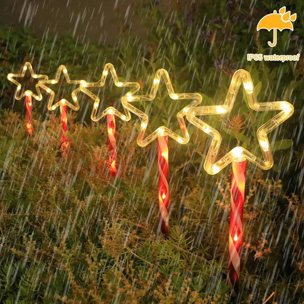 Star/Xmas Tree Solar Powered Stakes Light Colorful/Warm Light Garden Light Waterproof Auto On for Walkway Patio Garden