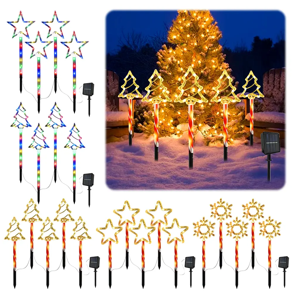 Star/Xmas Tree Solar Powered Stakes Light Colorful/Warm Light Garden Light Waterproof Auto On for Walkway Patio Garden