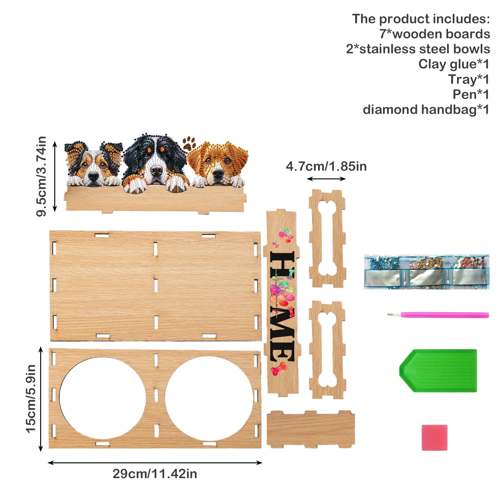 Diamond Painting Pet Bowl with Wood Stand Diamond Food Bowl Art Projects Diamond Painting Pet Feeder Making Kit for Cats Dogs