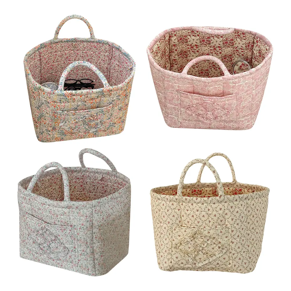 Floral Fabric Storage Basket Large Capacity Portable Folding Storage Bag with Handles Laundry Hamper for Clothes and Sundries