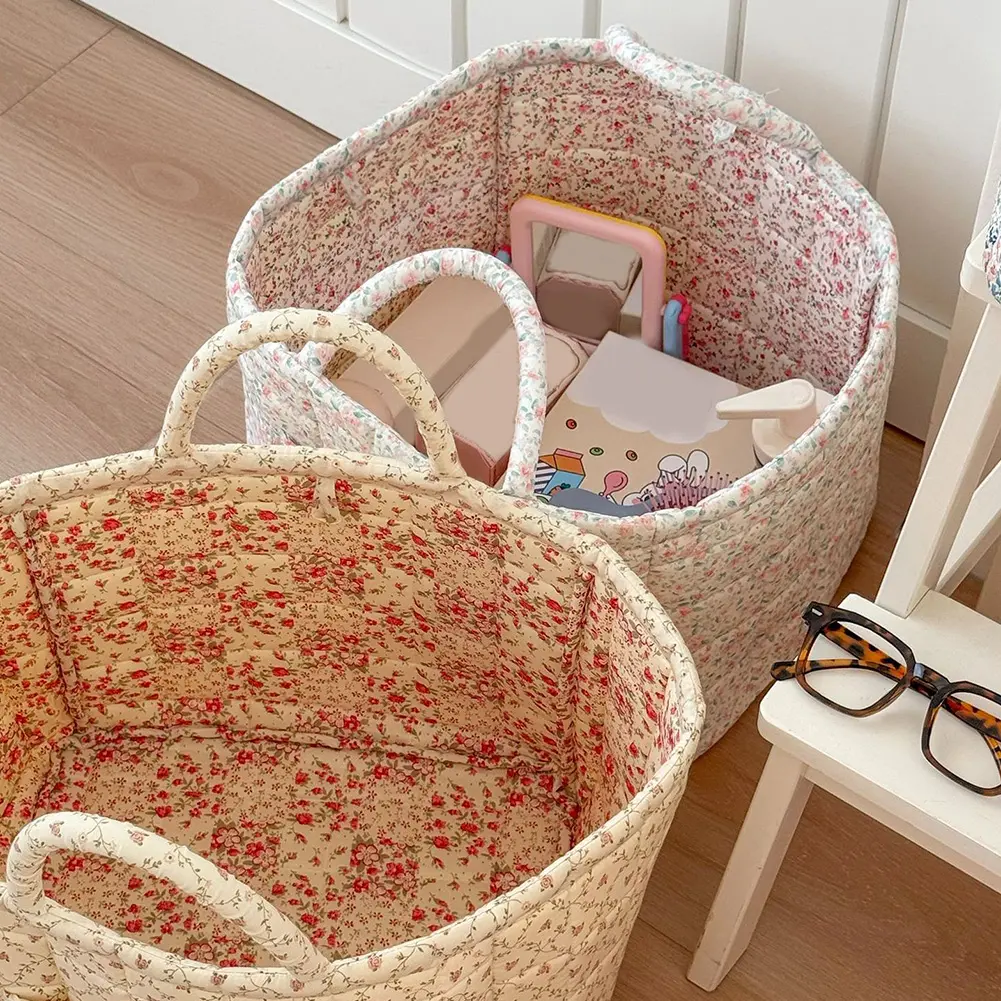 Floral Fabric Storage Basket Large Capacity Portable Folding Storage Bag with Handles Laundry Hamper for Clothes and Sundries