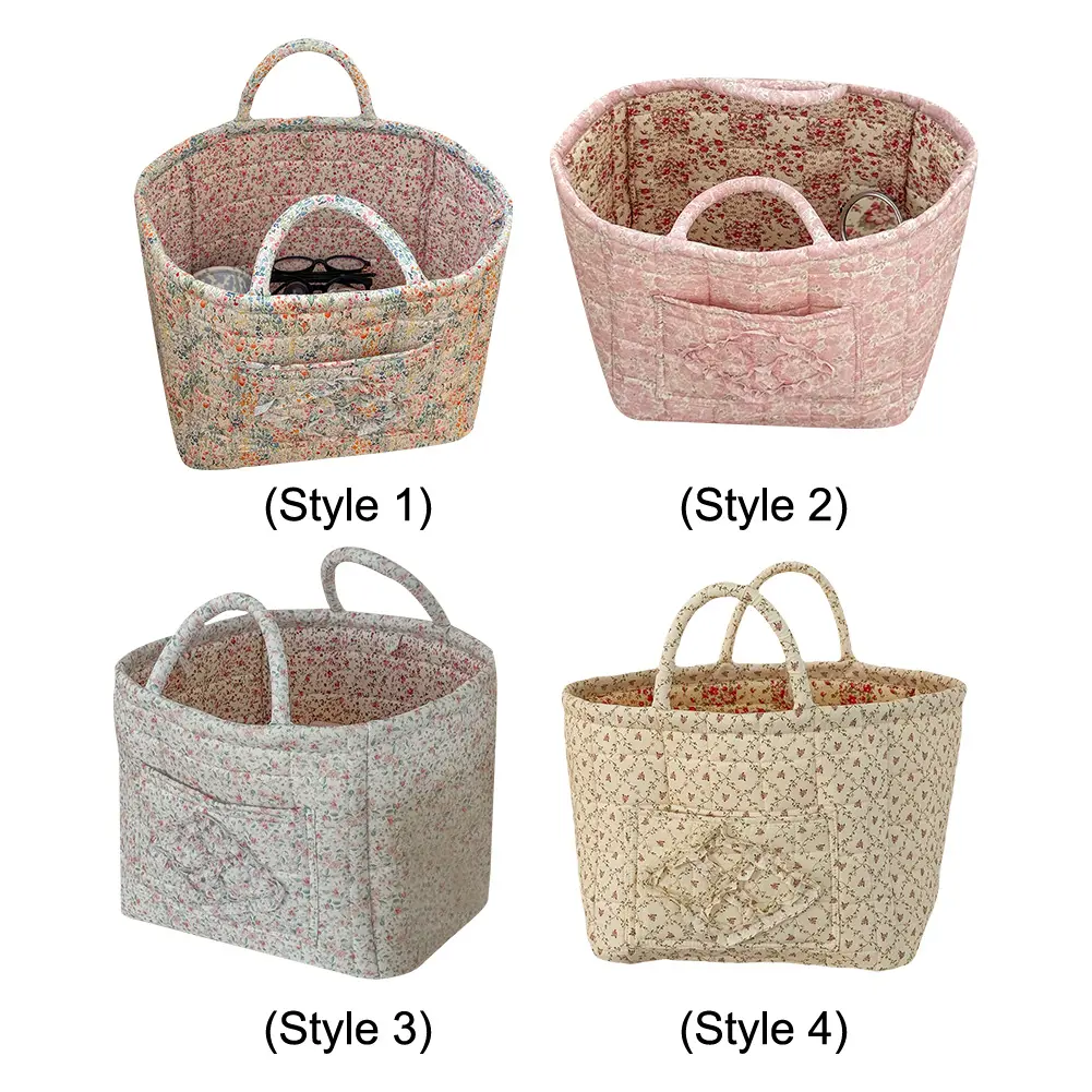 Floral Fabric Storage Basket Large Capacity Portable Folding Storage Bag with Handles Laundry Hamper for Clothes and Sundries