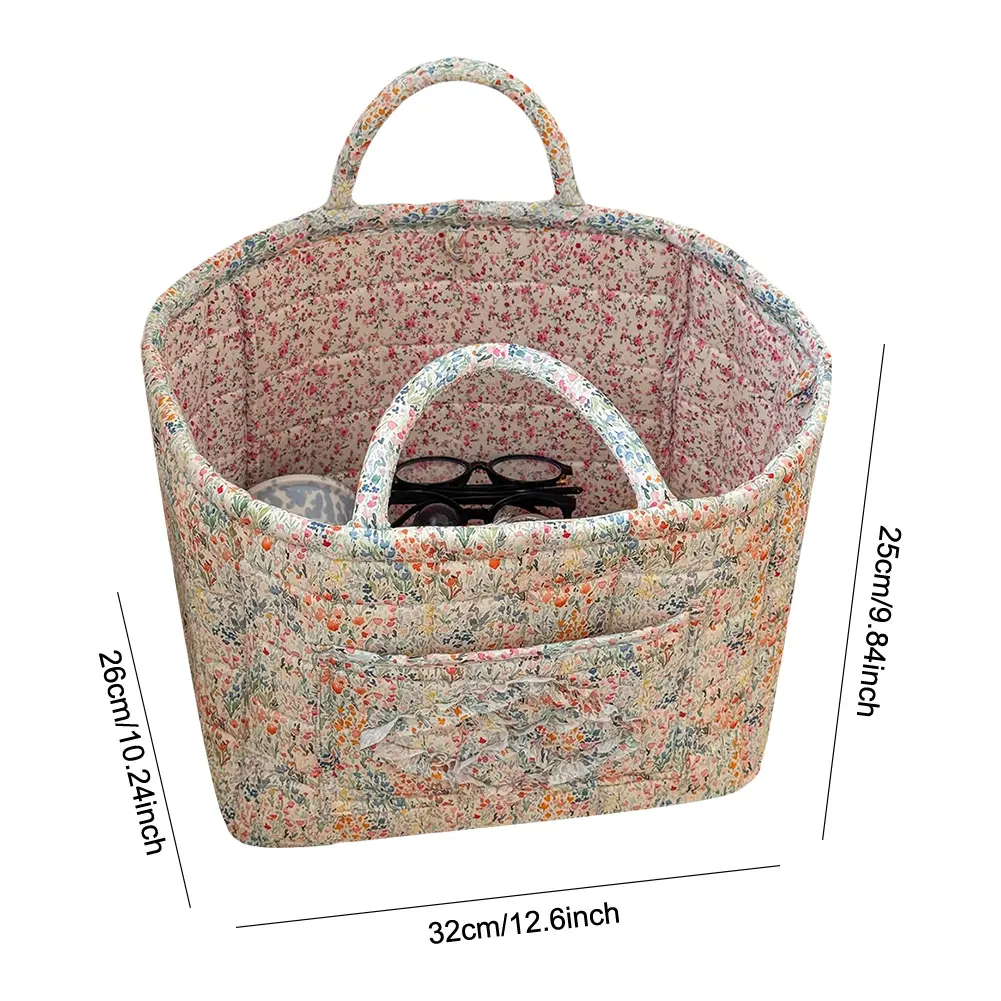 Floral Fabric Storage Basket Large Capacity Portable Folding Storage Bag with Handles Laundry Hamper for Clothes and Sundries