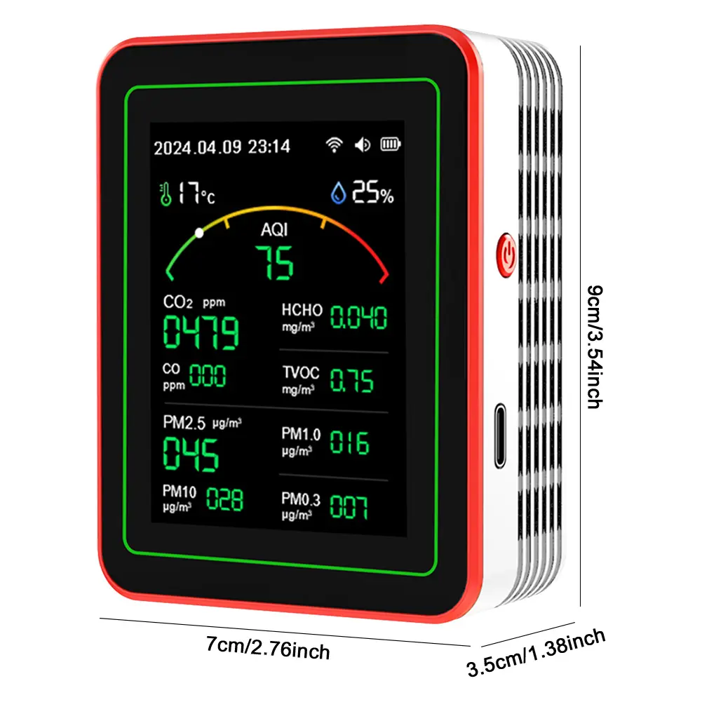 Tuya WiFi 15-in-1 Portable AQI PM0.3 PM1.0 PM2.5 PM10 Tester APP Control Household CO CO2 TVOC HCHO Tester Multifunctional Clock