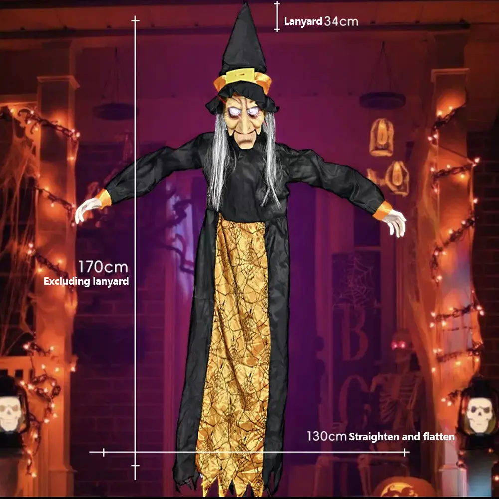 Halloween Haunted House Prop W/ Light-up Red Eyes Voice Controlled Luminous Soundmaking Ghost Outdoor Indoor Hanging Decorations