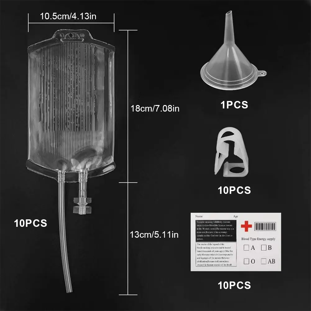 10/20/30PCS 350ml Big Halloween Blood Bags Vampire Fake Blood Bags Alcohol Iv Bags for Drinks Halloween Decoration Horror Props