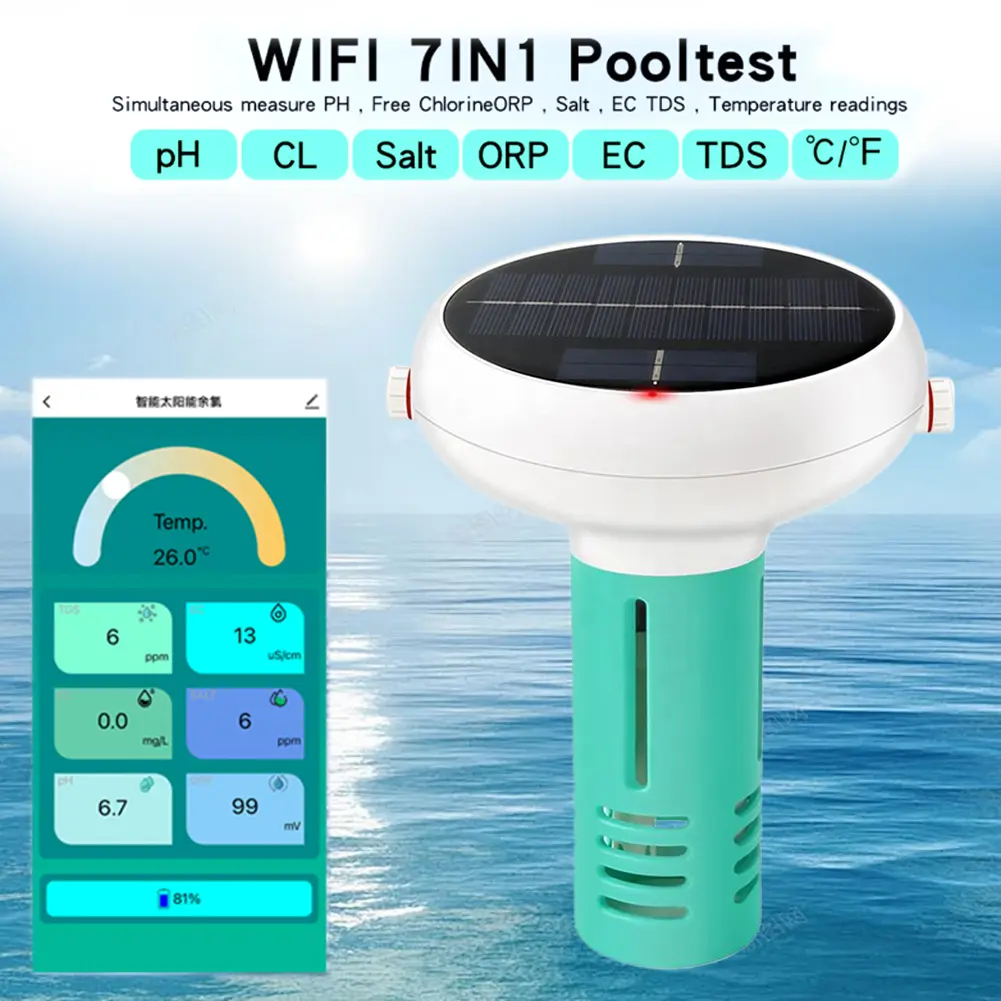 Tuya ZigBee Intelligent Chlorin Meter 7IN1 PH ORP Total Dissolved Solids Salinity Temp CL Test Meter Swimming Pool Water Tester