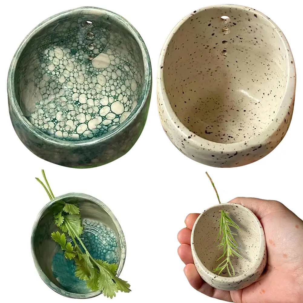 Herb Stripper Bowl Ceramic Small Herb Stripper Different Round Hole Sizes Speckled Herb Stripper Cup Leaf Remover for Kitchen