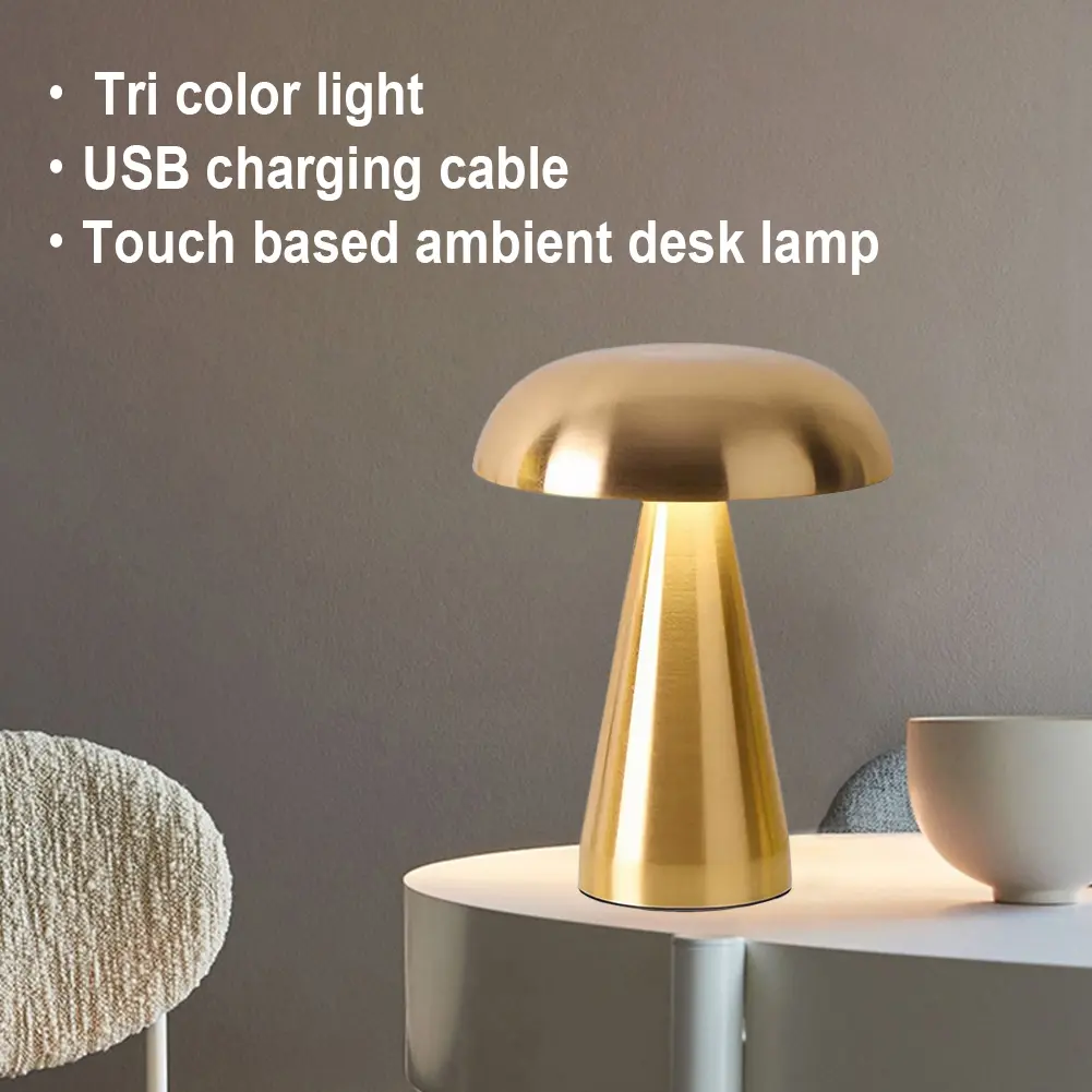Mushroom LED Night Light Wireless Bedside Lamp USB Rechargeable Simple Reading Light Touch Control 3 Light Colors for Home Decor