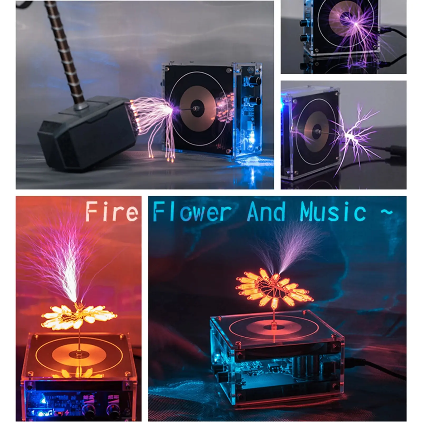 Tesla Coil Speaker AC110-240V 120W Palm Tesla Coil High Frequency Voltage Pulse Bluetooth-compatible Music Electric Arc Generato