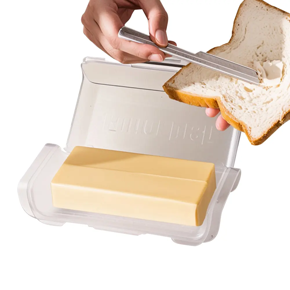 Airtight Butter Dish with Spatula Plastic Butter Holder Tray Butter Fresh-Keeping Box for Refrigerator Door Shelf