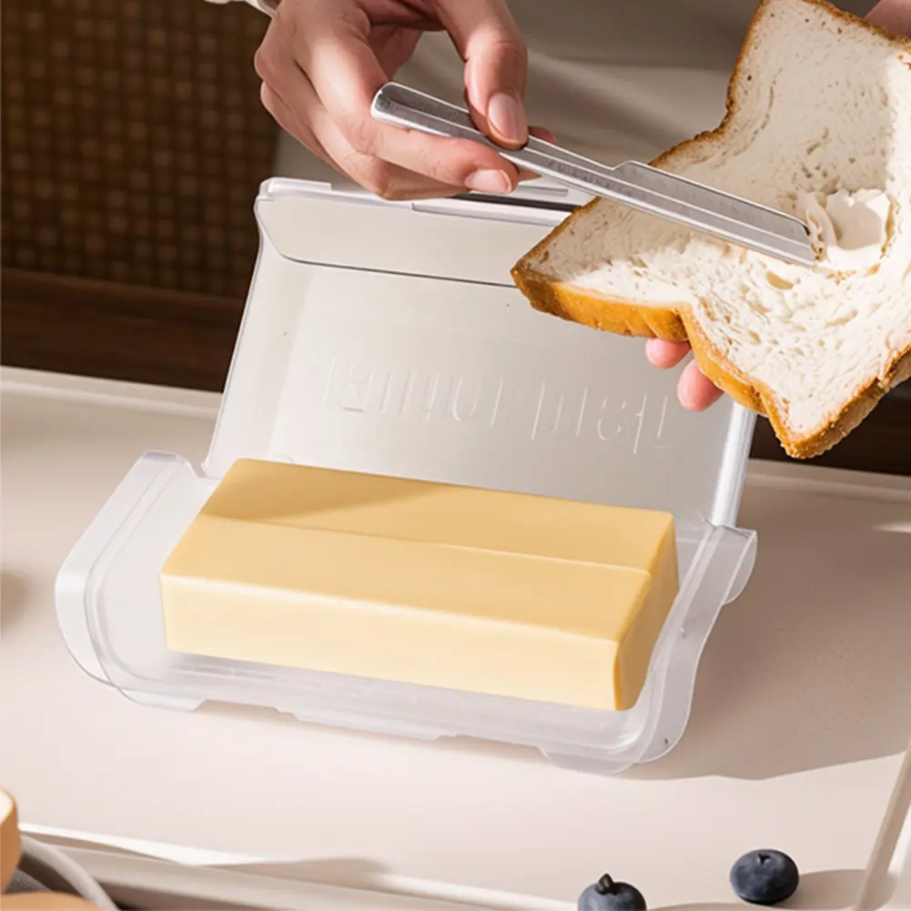 Airtight Butter Dish with Spatula Plastic Butter Holder Tray Butter Fresh-Keeping Box for Refrigerator Door Shelf