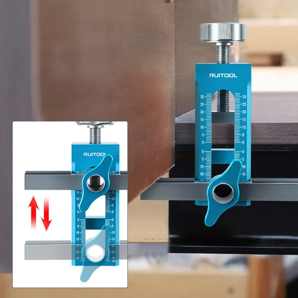 Cabinet Door Panel Fixed Clamp Rebounder Install Drilling Locator Woodworking 2-in-1 Aluminum Quick Positioning Mount Locator