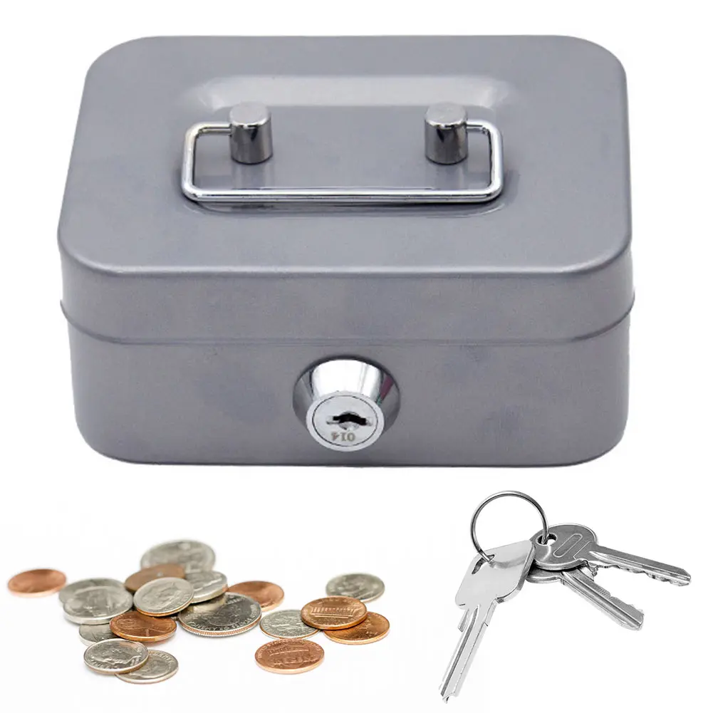 Portable Piggy Box Wear Resist Metal Small Security Lock Box Multi-Purpose Sturdy Coin Boxes for Jewelry Keys Gadgets Storage