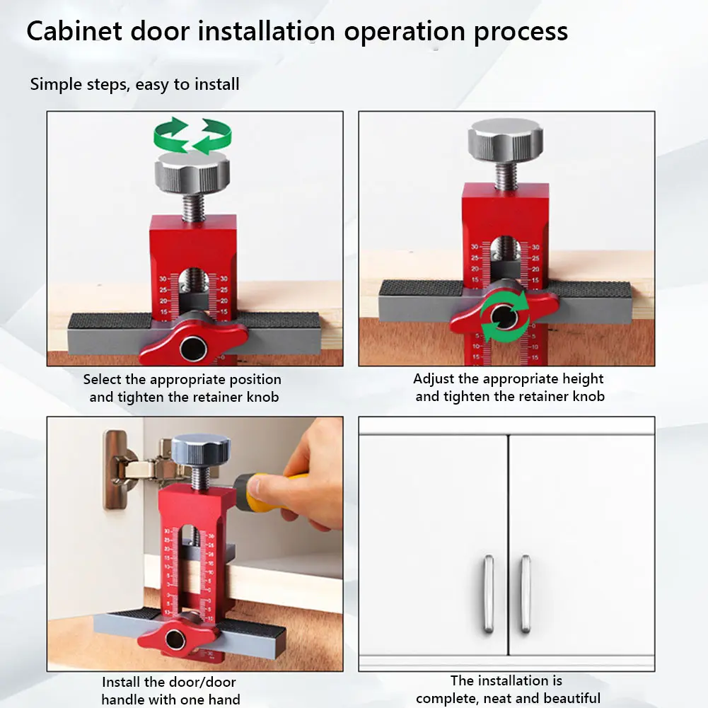 Cabinet Door Panel Fixed Clamp Rebounder Install Drilling Locator Woodworking 2-in-1 Aluminum Quick Positioning Mount Locator
