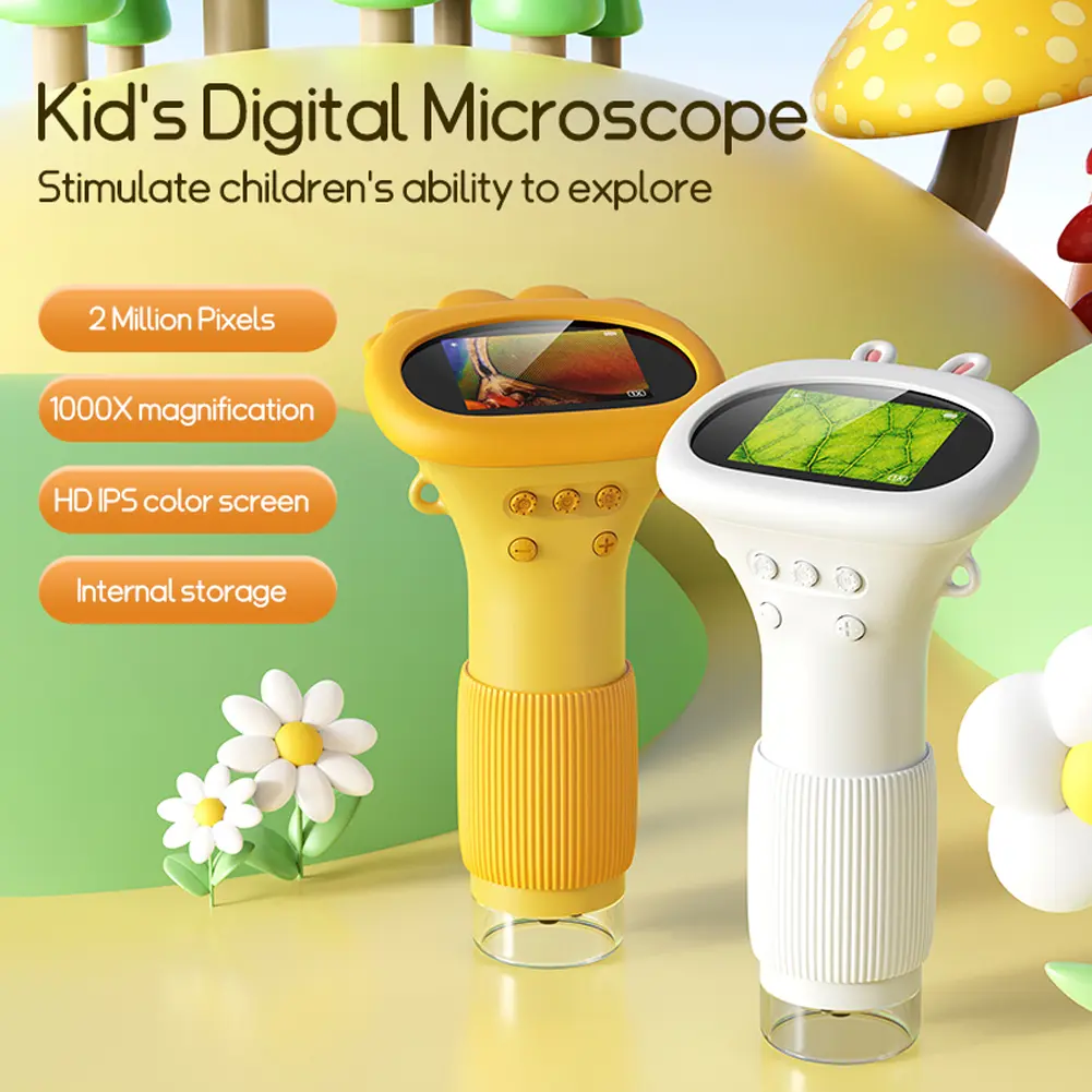1000X Handheld Digital Microscope 2 Inch IPS Screen Children Biological Insect Coin Magnifier 2MP Lens Mini Portable Microscopes