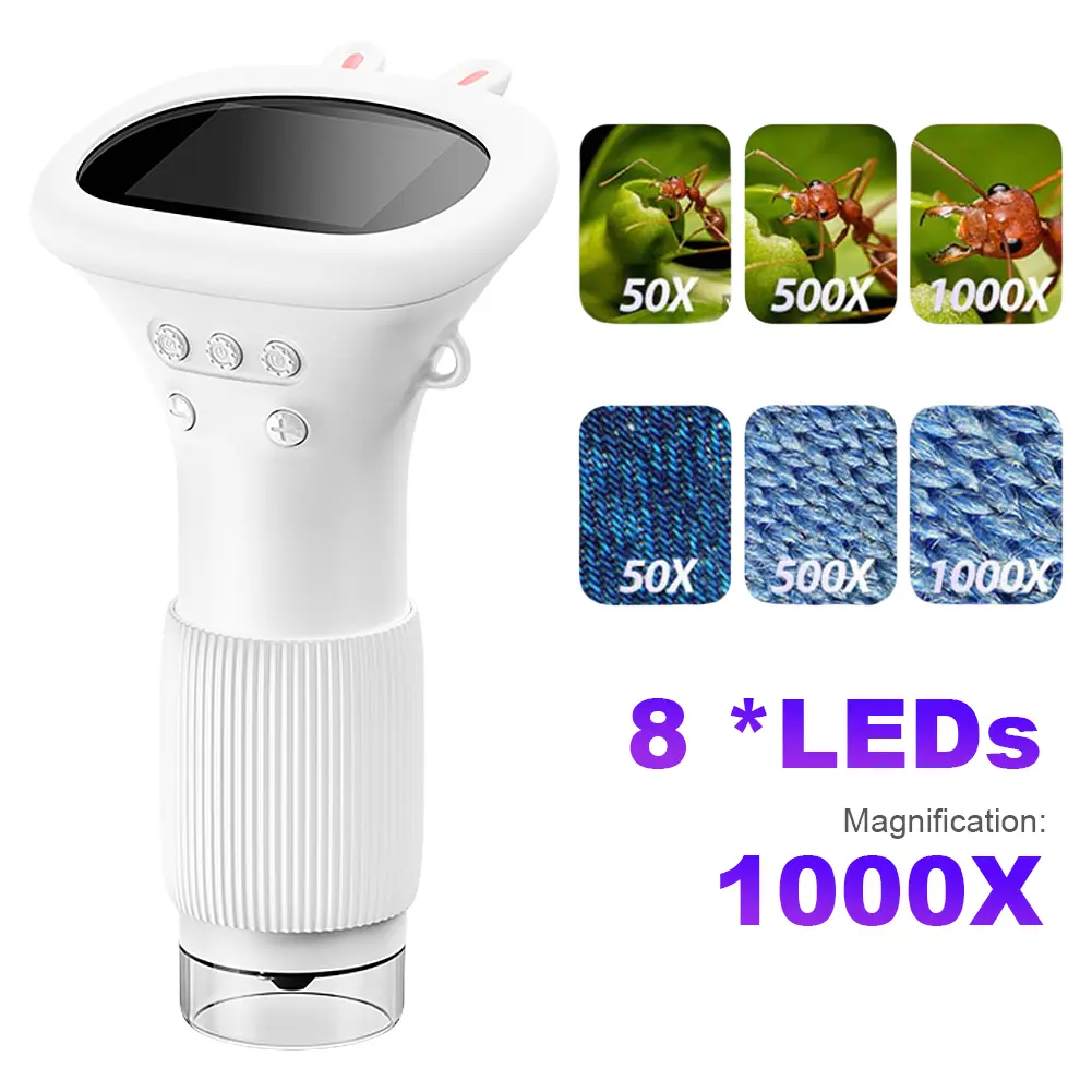 1000X Handheld Digital Microscope 2 Inch IPS Screen Children Biological Insect Coin Magnifier 2MP Lens Mini Portable Microscopes