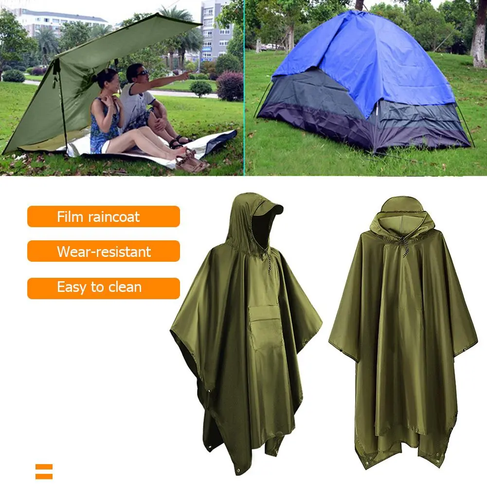 3 In 1 Outdoor Raincoat Hooded Sleeve Rain Poncho For Backpacking Waterproof Adult Emergency Camping Universal Raincoat ﻿
