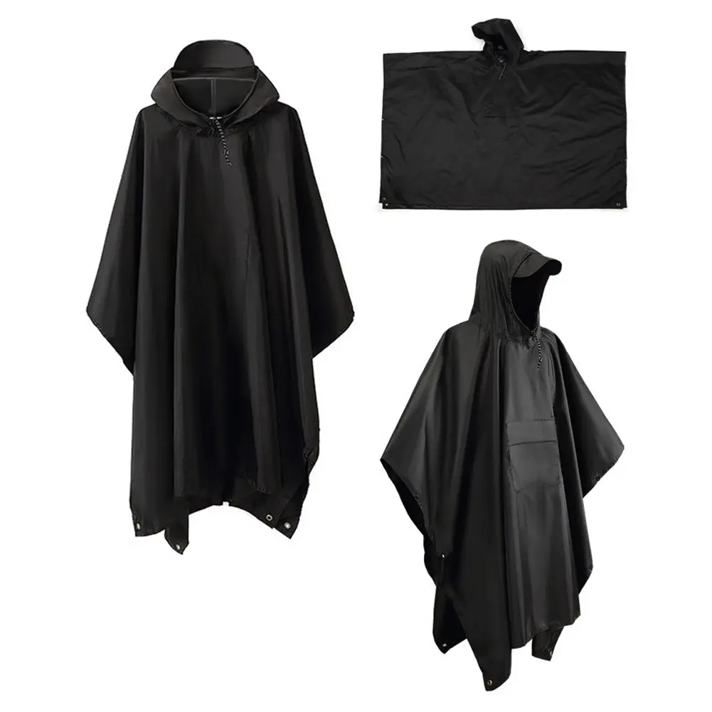 3 In 1 Outdoor Raincoat Hooded Sleeve Rain Poncho For Backpacking Waterproof Adult Emergency Camping Universal Raincoat ﻿