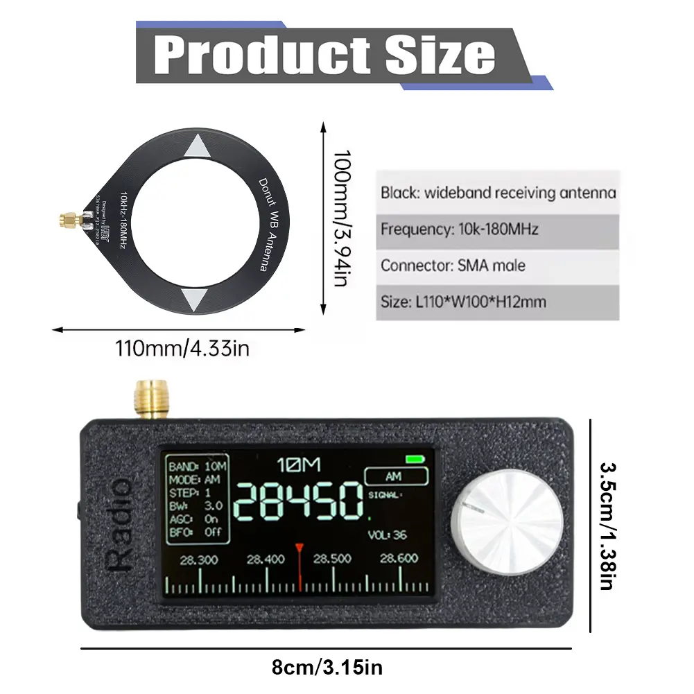 SI4732 0.5-108mhz Portable Radio 1.9inch IPS Screen All Band Radio Receiver LSB USB AM FM FM/AM Radio with Antenna