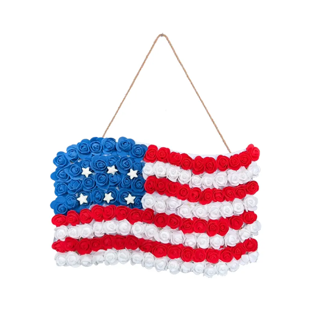 Door Sign Patriotic Ornaments Independence Day Party Supplies 3D National Flag with Simulated Flower Front Door Sign Door Decor