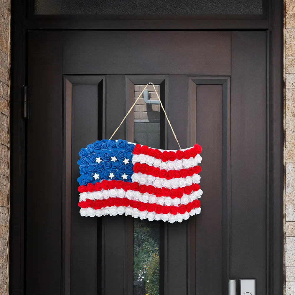 Door Sign Patriotic Ornaments Independence Day Party Supplies 3D National Flag with Simulated Flower Front Door Sign Door Decor