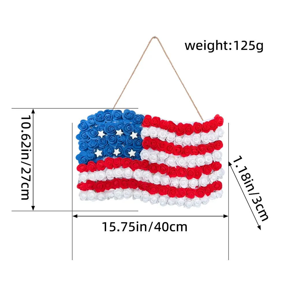 Door Sign Patriotic Ornaments Independence Day Party Supplies 3D National Flag with Simulated Flower Front Door Sign Door Decor