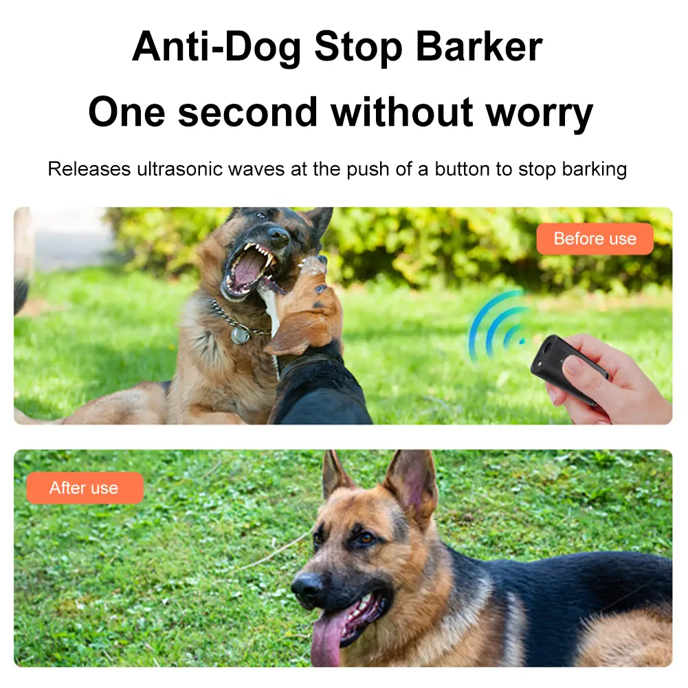Ultrasonic Anti-Barking Device Long Range Rechargeable Pet Dog Repeller with LED Flashlight Dog Chaser for Indoor Outdoor Use