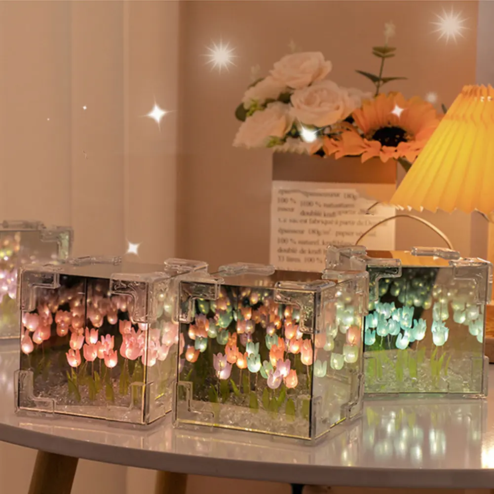 Artificial Tulip Flower Night Light LED Night Lamp Table Lamp Artificial Flower Lamp Bedroom Decor Birthday Gifts