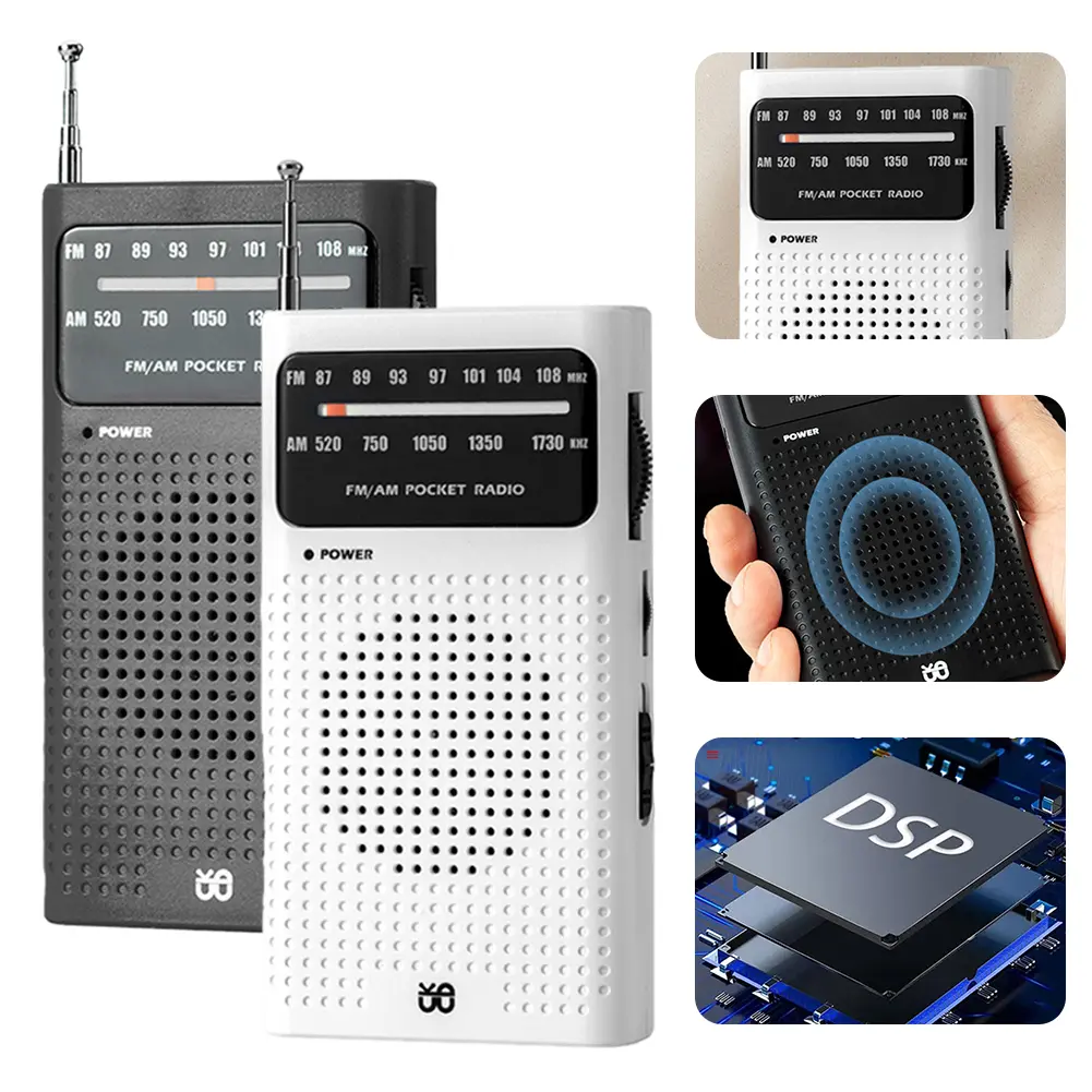 Emergency Pocket Radio FM AM SW Radio Built-in Speaker Transistor Radio Type-C Rechargeable Radio Player for Senior Home Walking