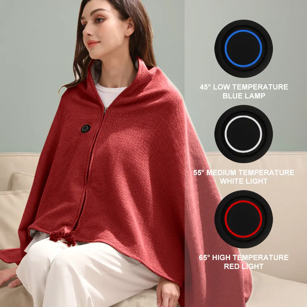 Wearable Heating Electric Blanket Shawl 3 Heating Levels USB Heated Blanket Shawl Portable Body Warmer Blanket for Home Office
