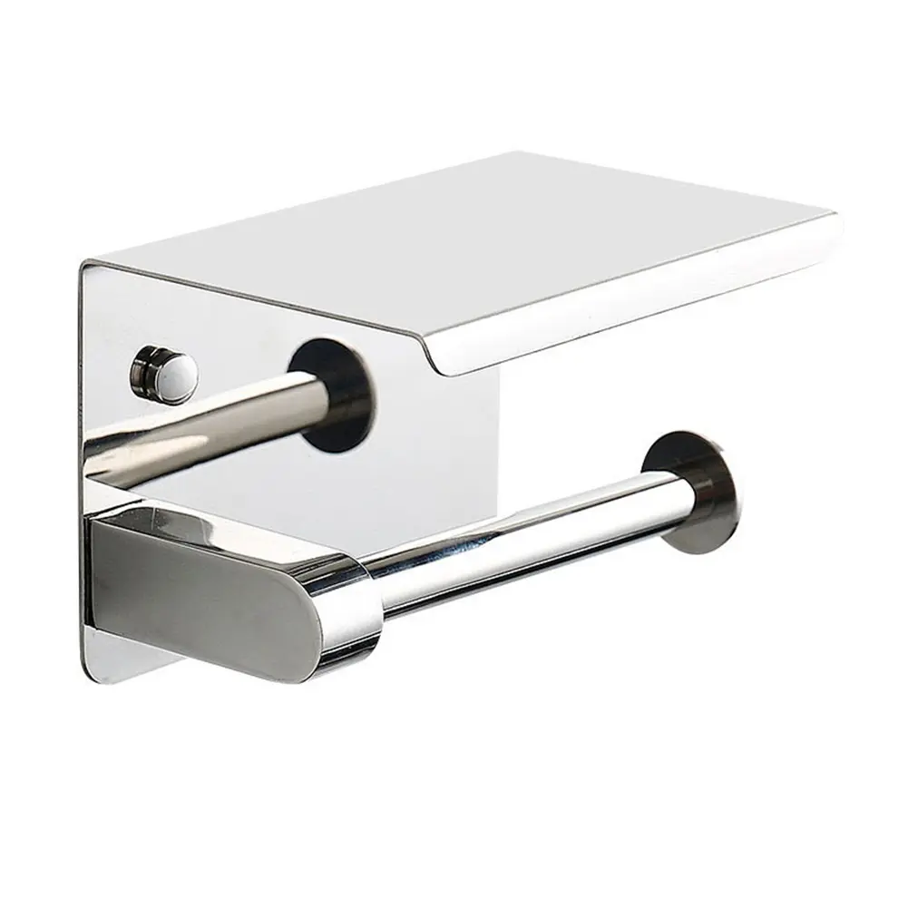 Stainless Steel Toilet Paper Holder with Phone Holder Paper Towel Stand Wall Mounted Floating Paper Shelf for Bathroom Washroom