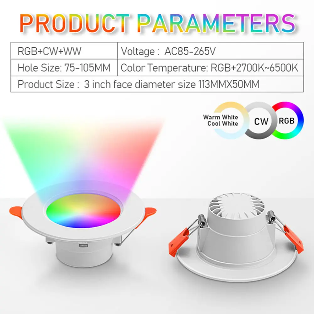 1-6PCS 10W Tuya Smart LED Downlight Dimming Round Spot Light 10W RGB Color Changing Lamp E26 85-265V Dimming Spot Lamp