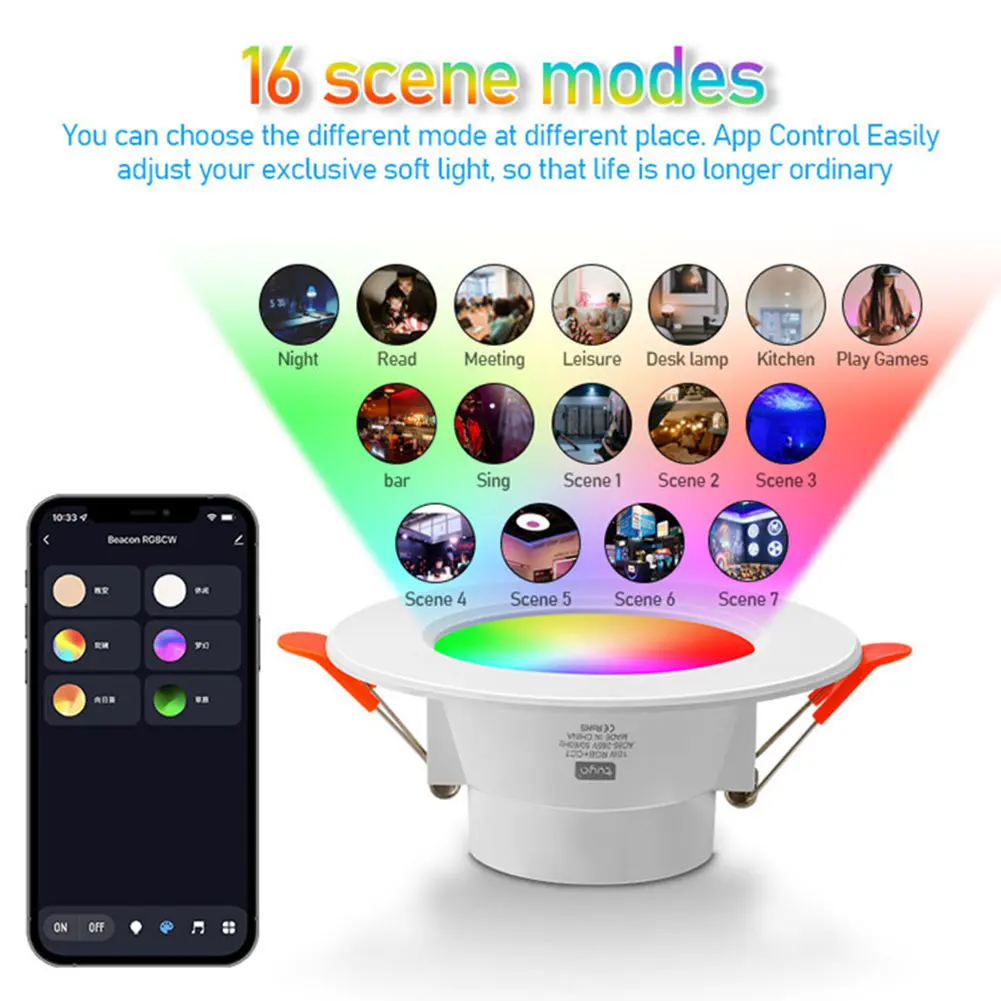 1-6PCS 10W Tuya Smart LED Downlight Dimming Round Spot Light 10W RGB Color Changing Lamp E26 85-265V Dimming Spot Lamp