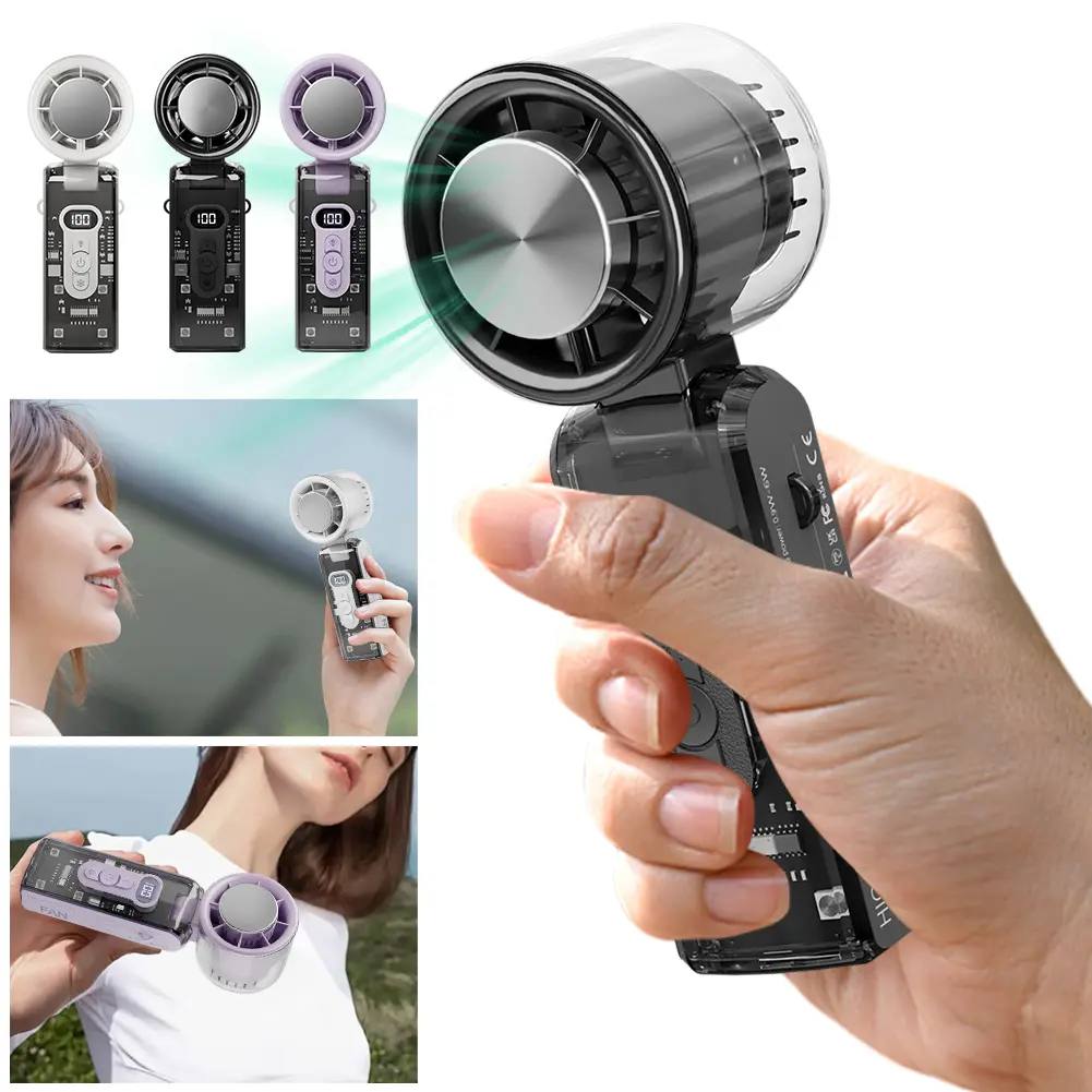 Portable Handheld Fan with LED Light 100 Speeds Foldable Personal Cooling Fan 3600mAh Electric Mini Turbo Fan for Camping Hiking