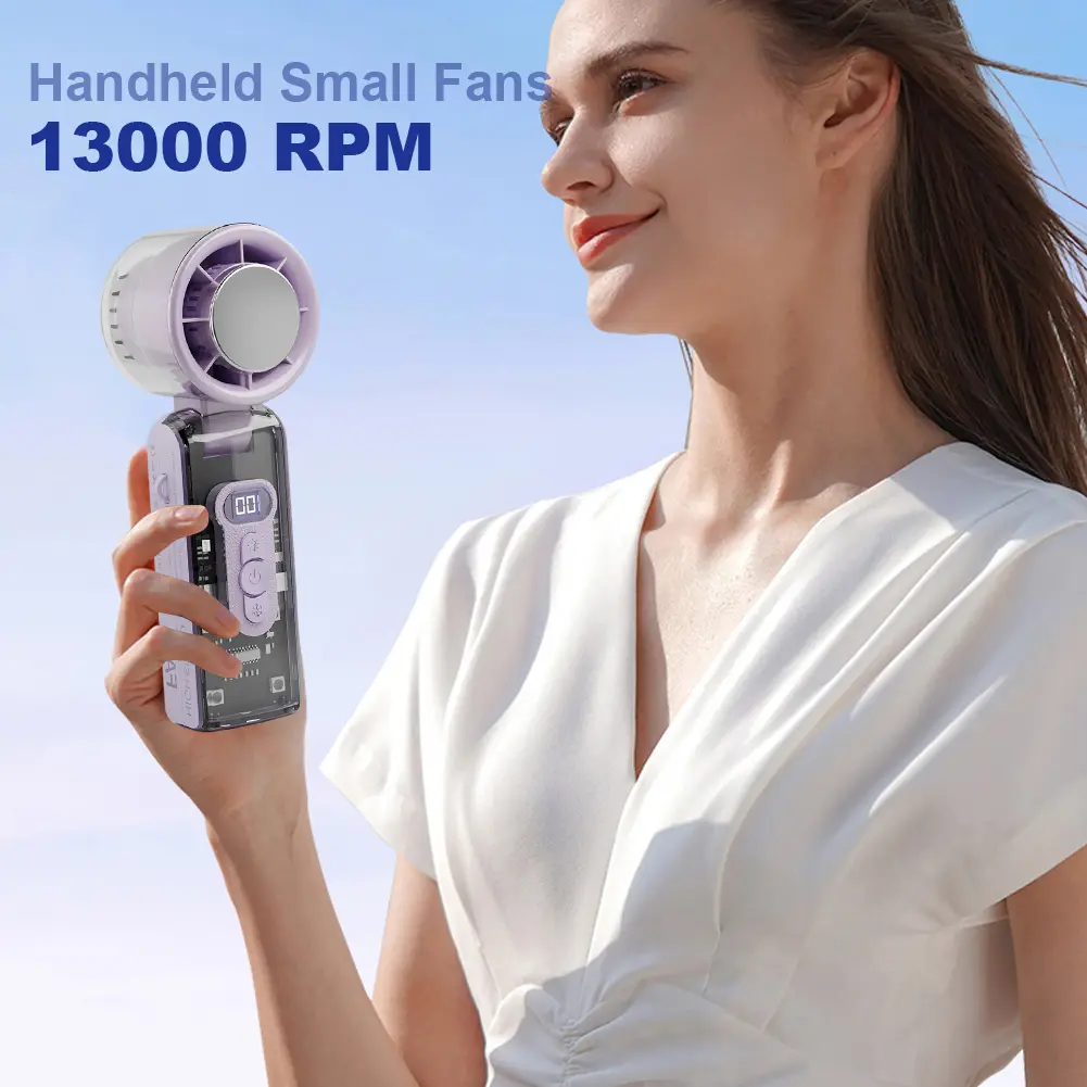 Portable Handheld Fan with LED Light 100 Speeds Foldable Personal Cooling Fan 3600mAh Electric Mini Turbo Fan for Camping Hiking