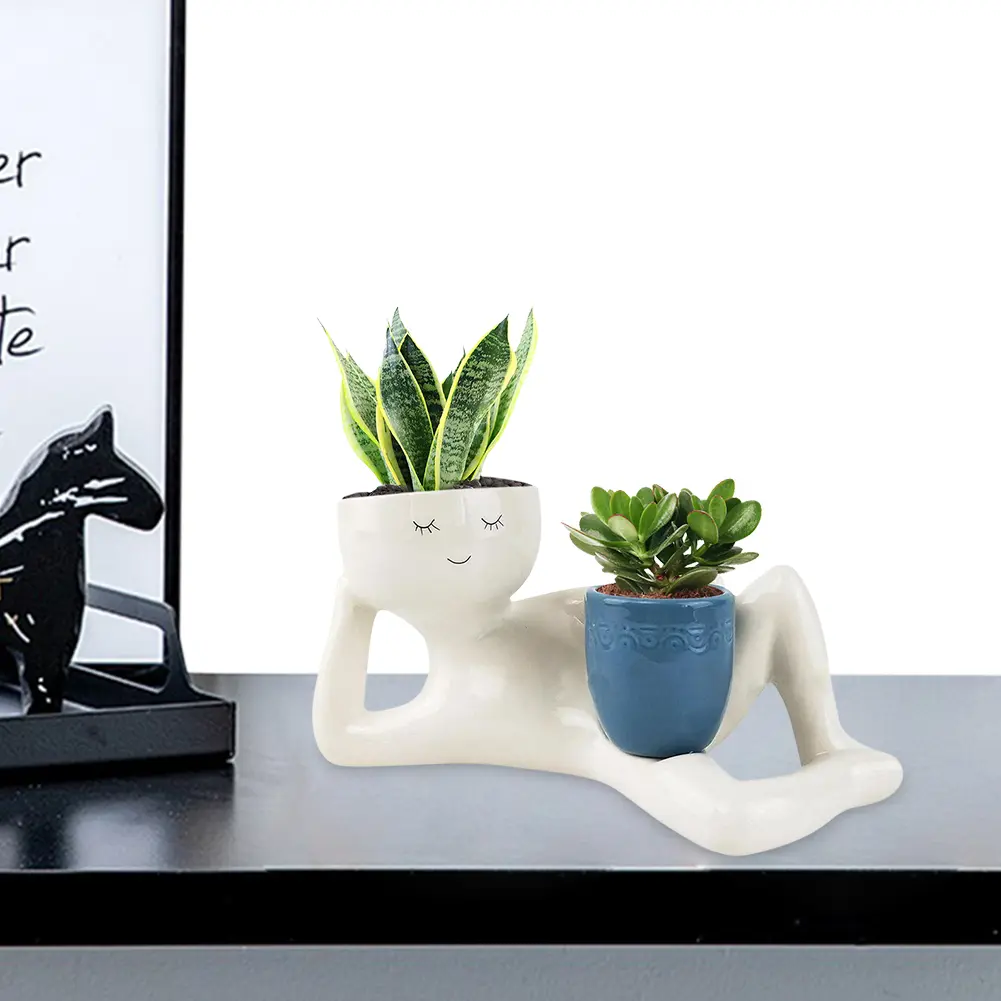 Lazy Guy Planter Lazy Little Character Flowerpot Relaxing Person Holding Pot Planter Succulent Pot for Succulents Cactus