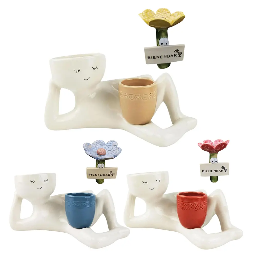 Lazy Guy Planter Lazy Little Character Flowerpot Relaxing Person Holding Pot Planter Succulent Pot for Succulents Cactus