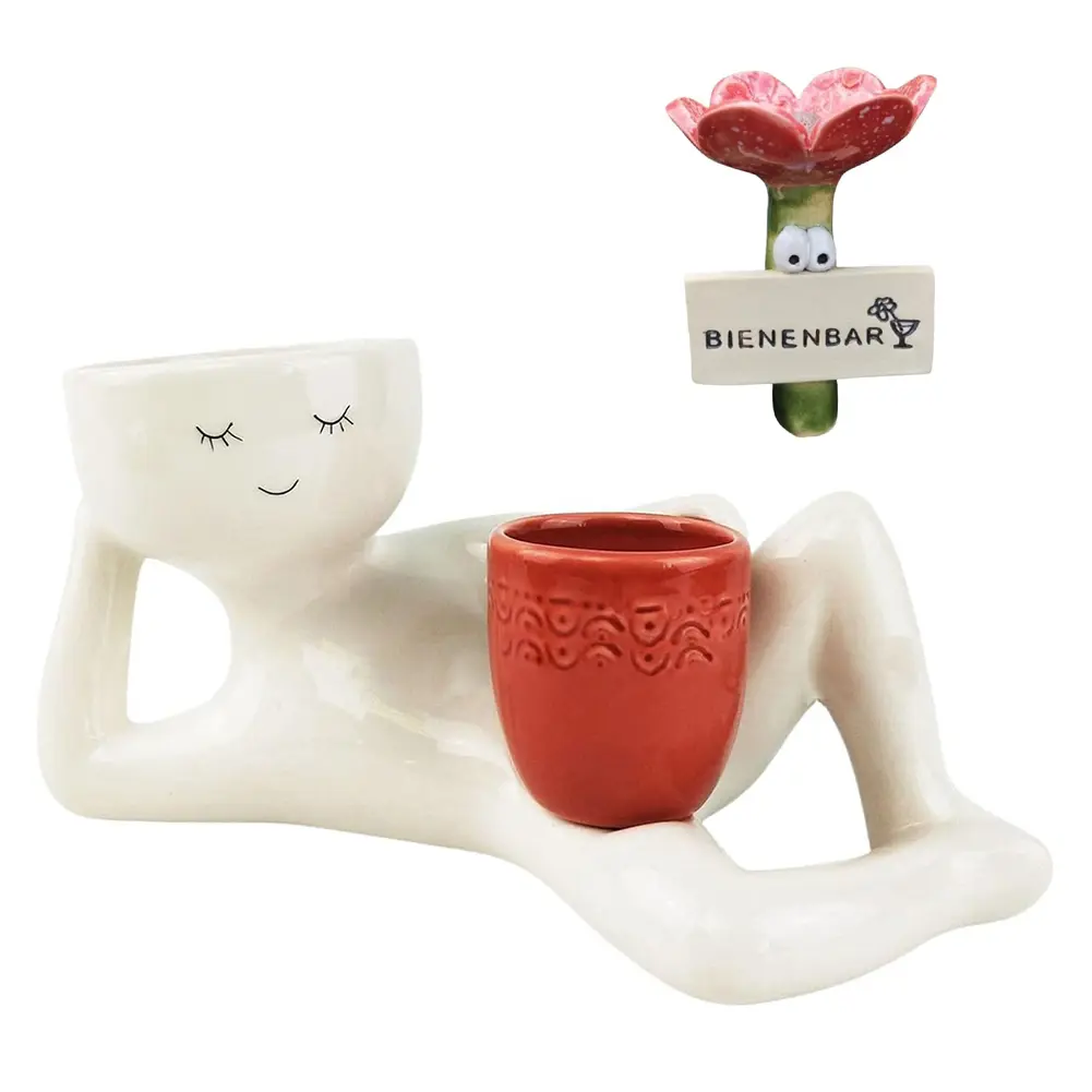 Lazy Guy Planter Lazy Little Character Flowerpot Relaxing Person Holding Pot Planter Succulent Pot for Succulents Cactus