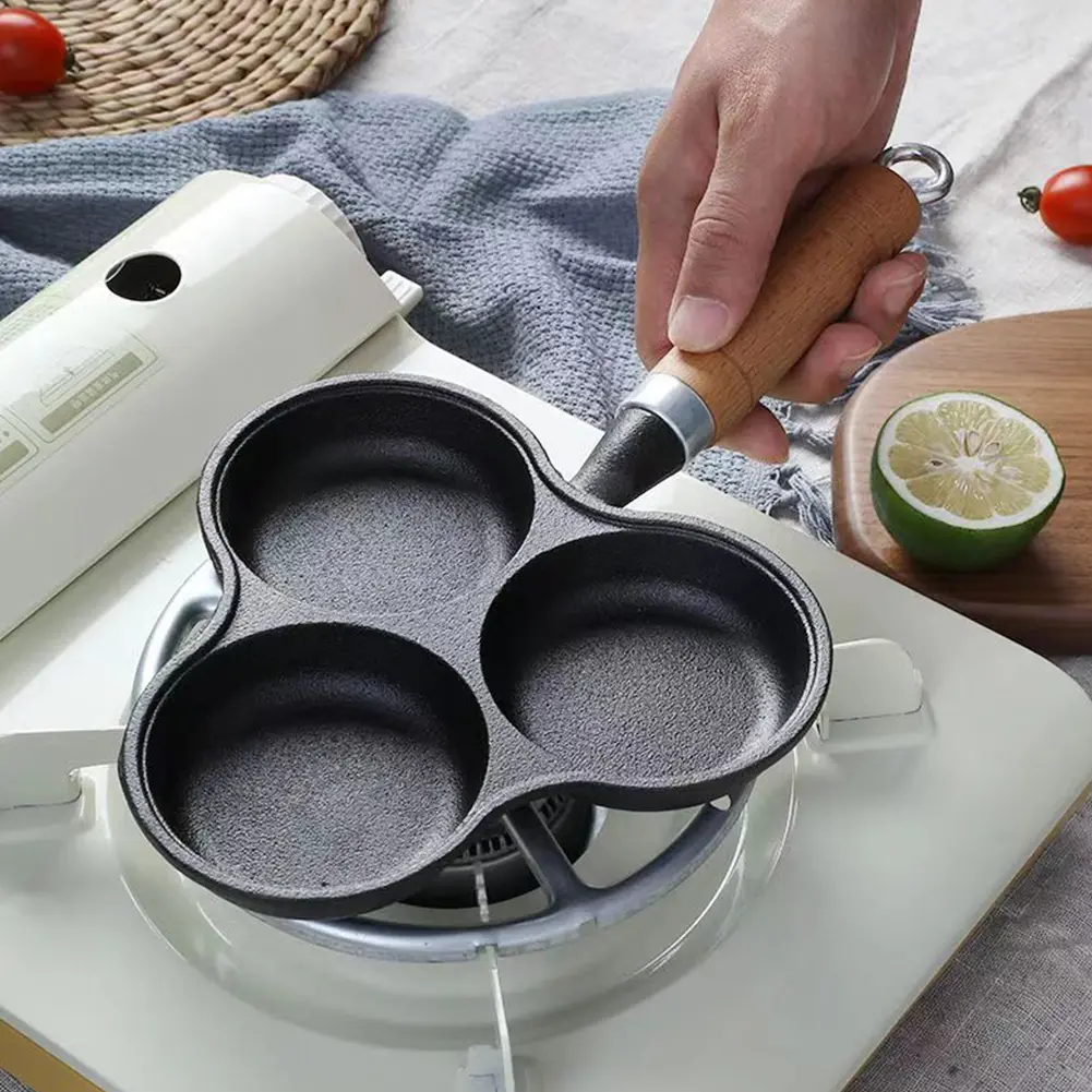 3 4-Hole Frying Pot Pan Thickened Pan Non-stick Egg Pancake Steak Pan Cooking Egg Ham Pans Breakfast Maker Cookware Omelet Pan