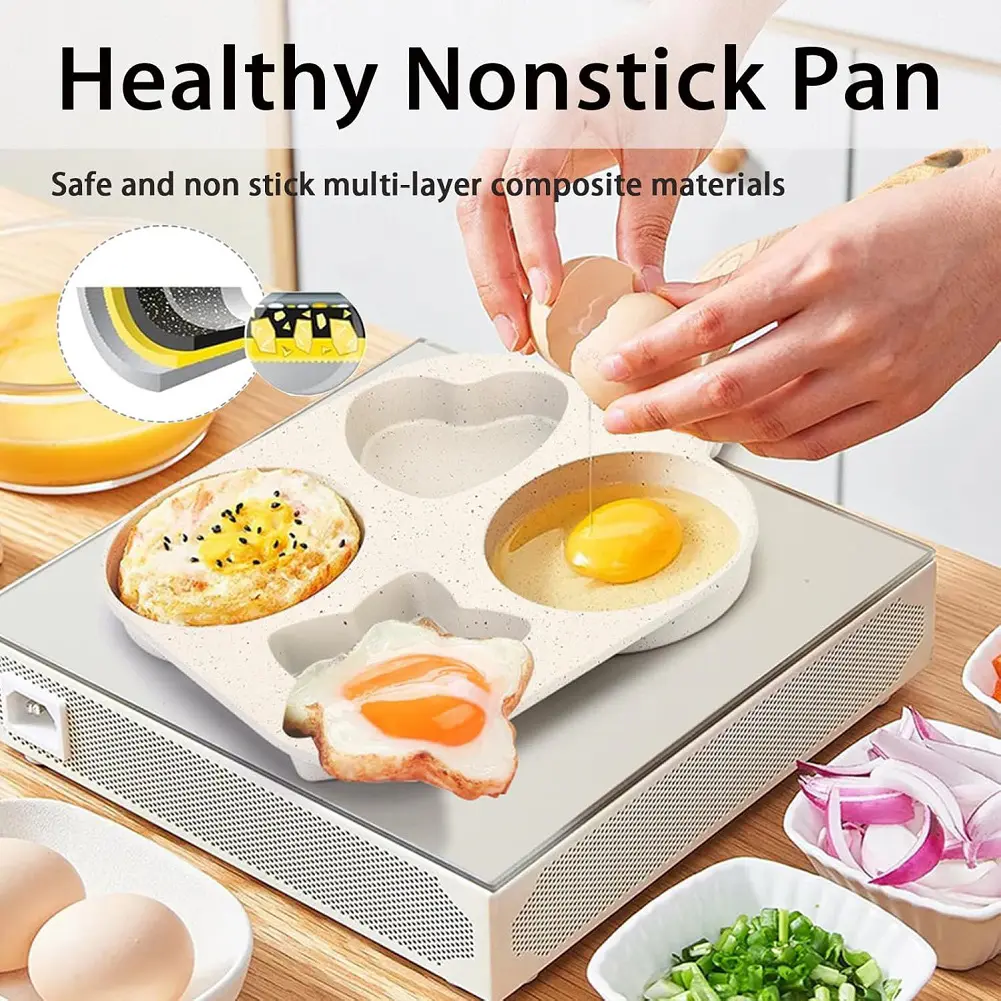 3 4-Hole Frying Pot Pan Thickened Pan Non-stick Egg Pancake Steak Pan Cooking Egg Ham Pans Breakfast Maker Cookware Omelet Pan