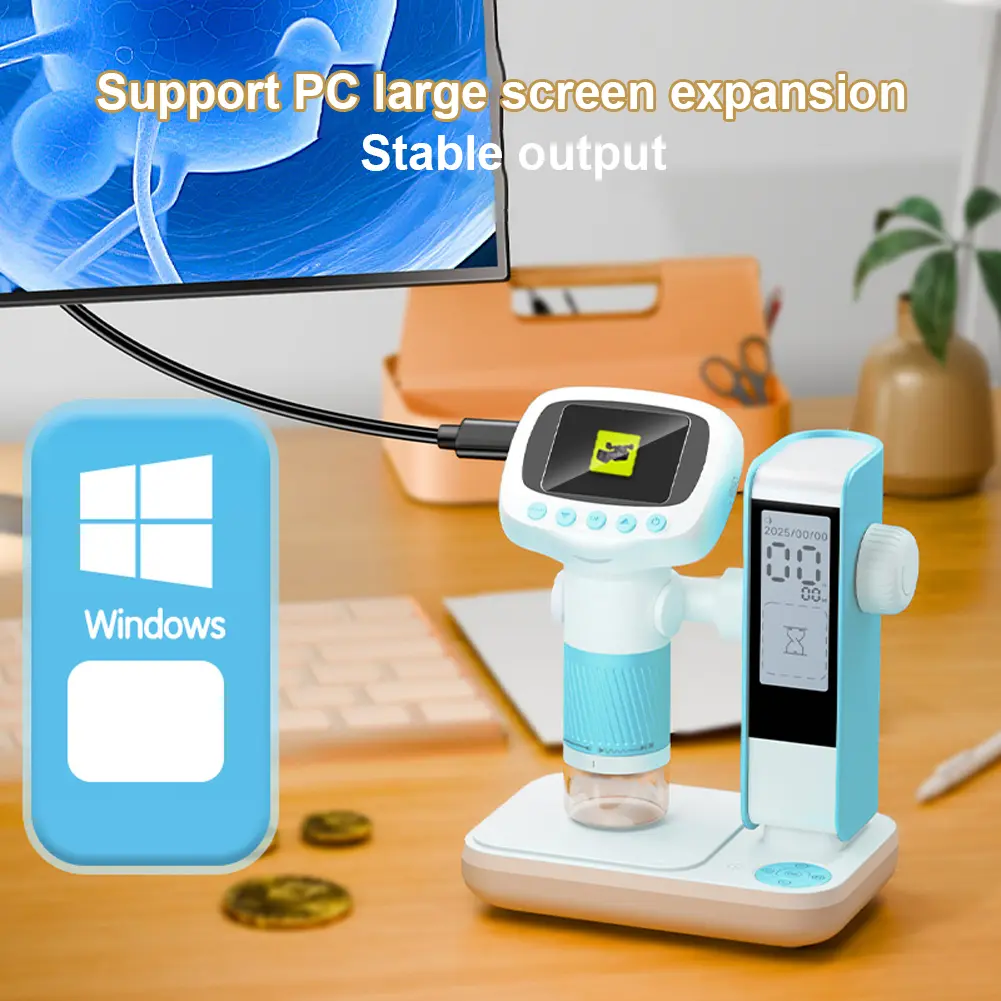 Microscope for Kids 2 Inch IPS Screen Portable Handheld Magnifying Glass Kids Microscope 1080P HD for Scientific Experiment