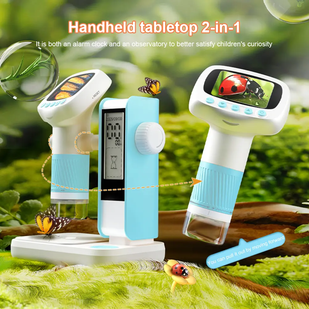 Microscope for Kids 2 Inch IPS Screen Portable Handheld Magnifying Glass Kids Microscope 1080P HD for Scientific Experiment