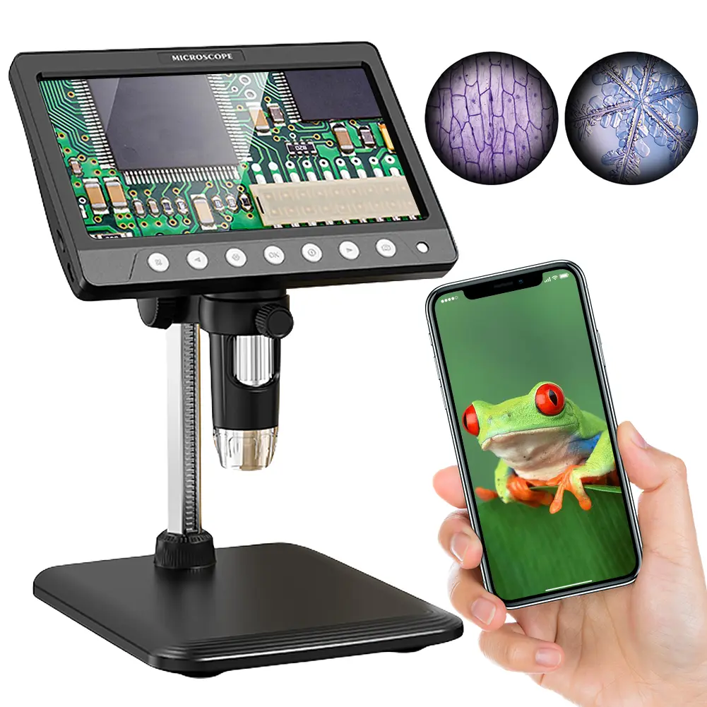 7 Inch Digital Microscope 5MP 1200X Coin Microscope 1080P Video Microscope for Adult Soldering With 8 LEDs Lights Dropshipping