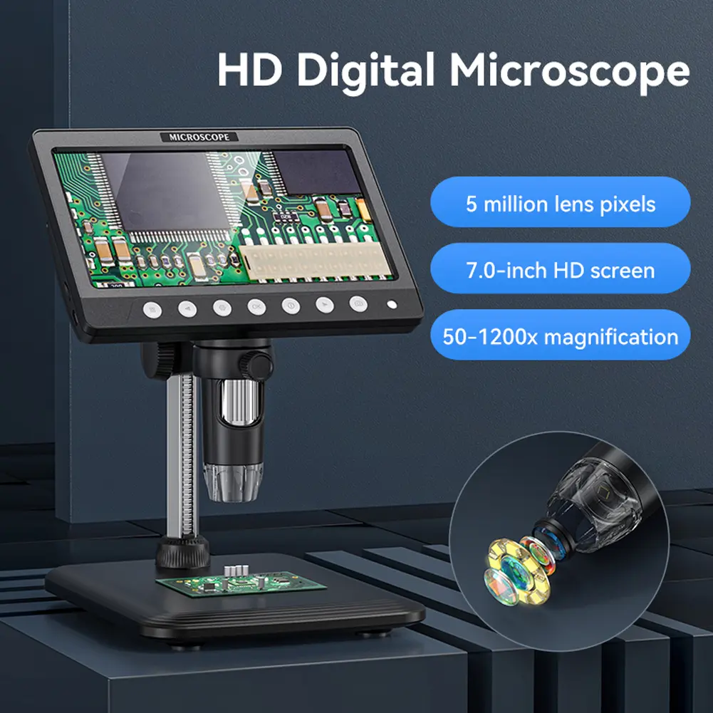 7 Inch Digital Microscope 5MP 1200X Coin Microscope 1080P Video Microscope for Adult Soldering With 8 LEDs Lights Dropshipping