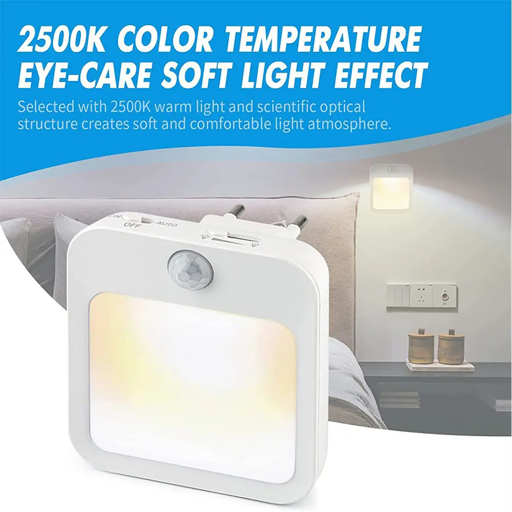 Motion Sensor LED Night Lights EU Plug Dimmable Cabinet Light For  Bedside Bedroom Corridor Wireless Night Lamp Lighting