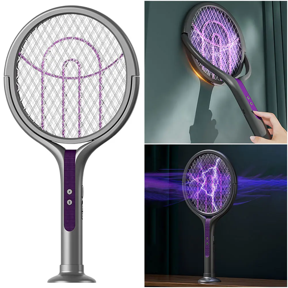 Rotating Head Bug Zapper Racket Rechargeable Mosquito Swatter Fly Killer and Mosquito Trap Lamp for Indoor and Outdoor