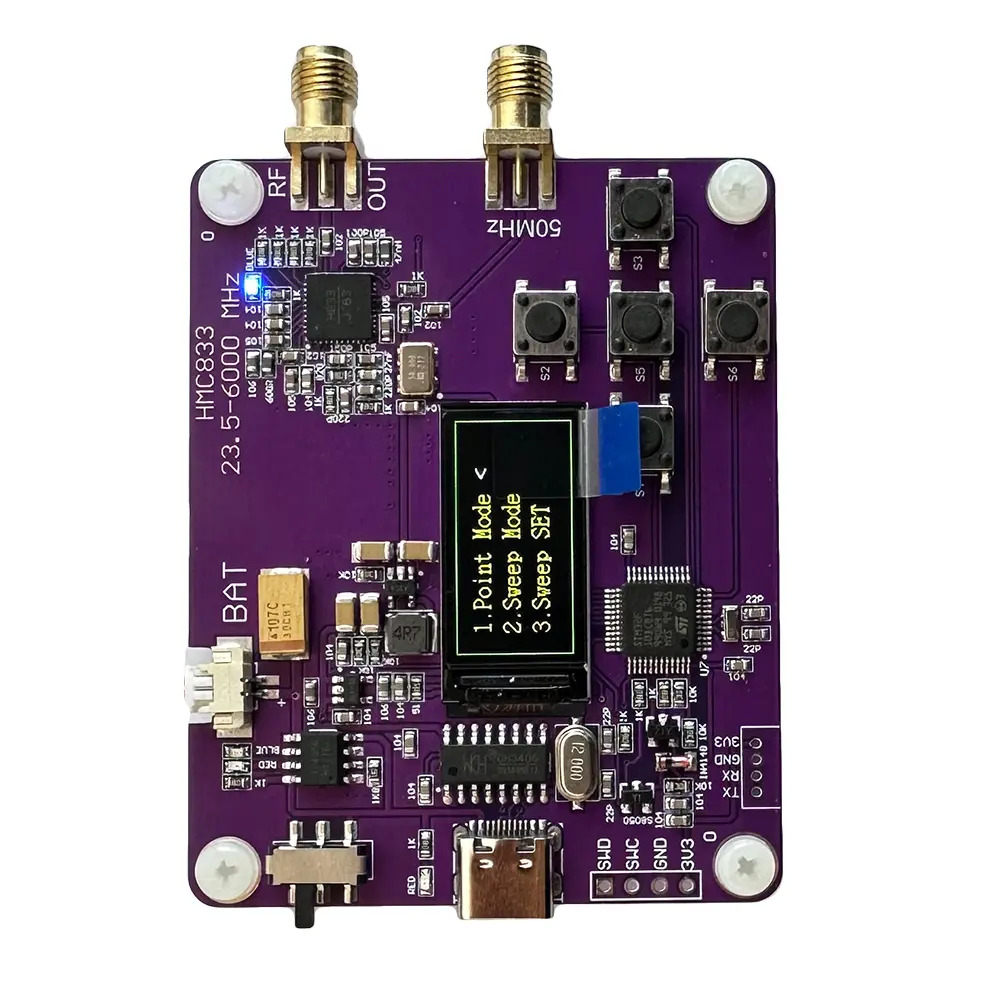 HMC833 6Ghz RF Signal Source Transmitter 23.5MHZ-6000MHz Charging Module 0.96inch OLED Screen Display
