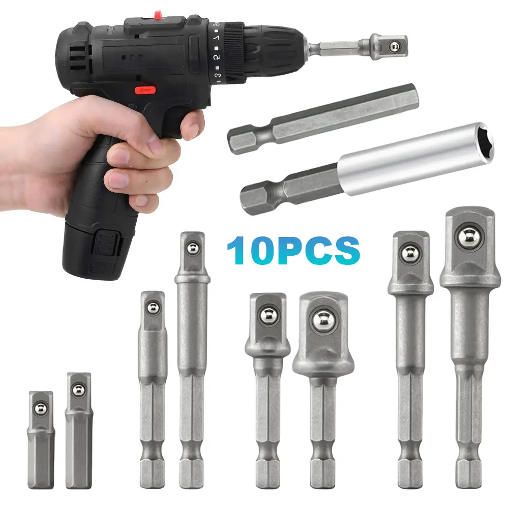 10 Pcs/Set Socket Adapter Extension Drill Bits Bar Set Hex Shank Impact Socket Adapter Wrench Extension for Electric Screwdriver