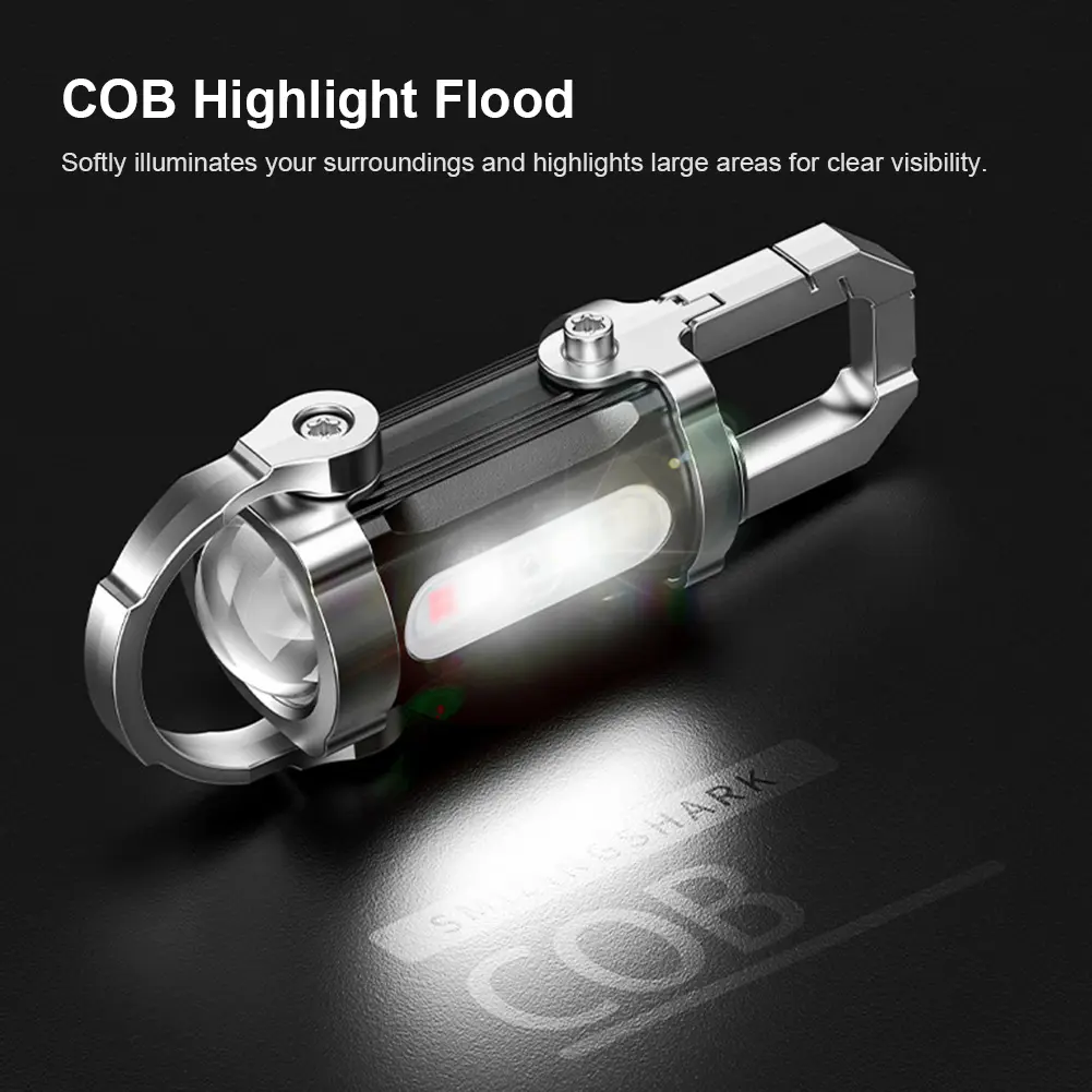 Rechargeable Keychain Flashlights 800 Lumens EDC COB Work Light 7 Modes Emergency Keychain Light for Walking Searching Hiking